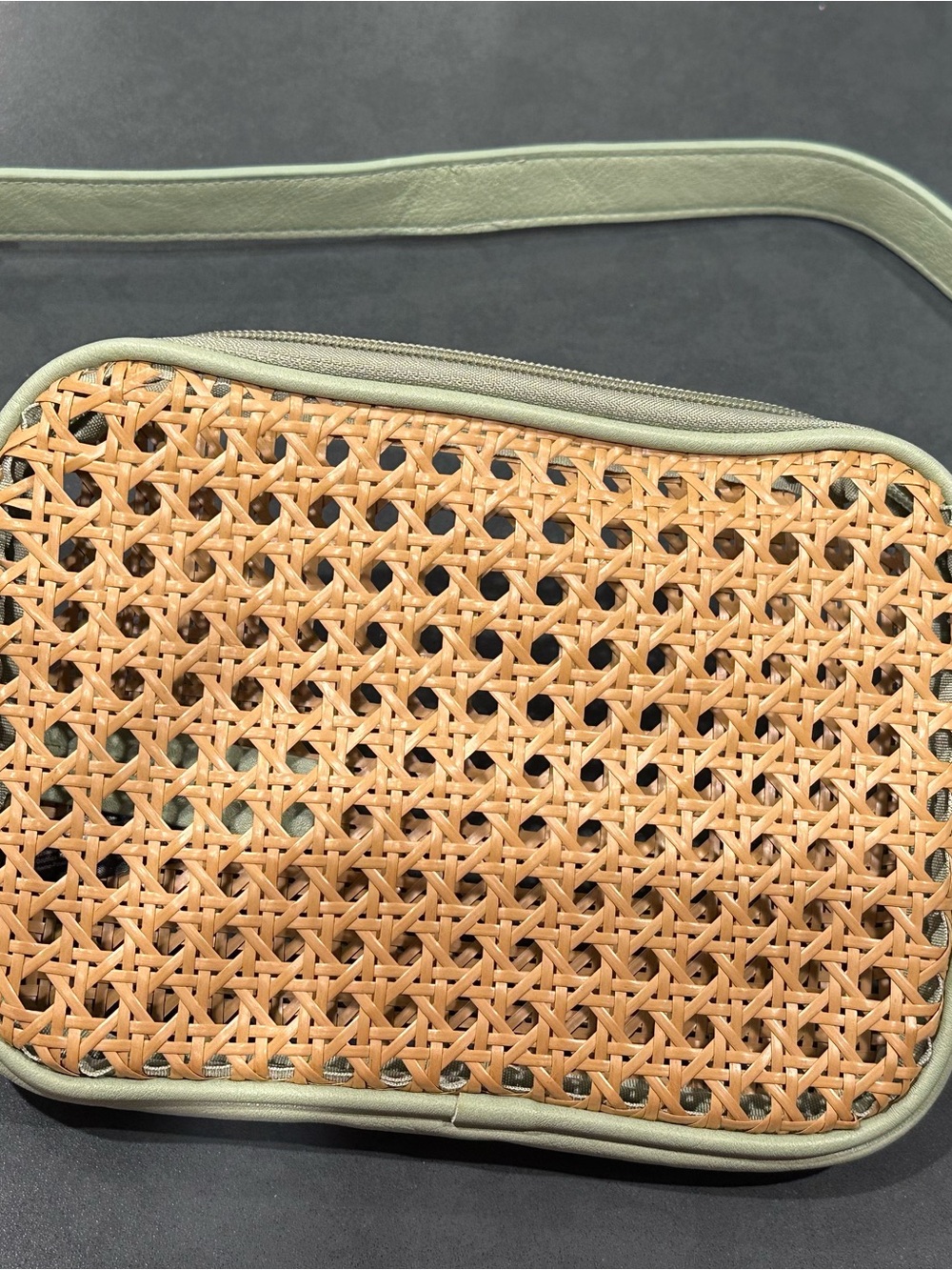 Free People Woven Rattan Belt Bag with Sage Trim NWOT